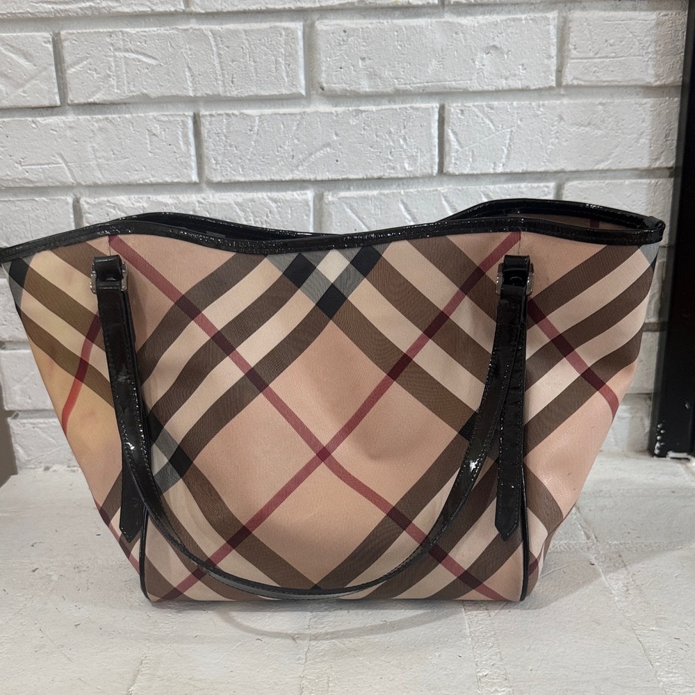 Burberry Beige and Black Checkered Tote